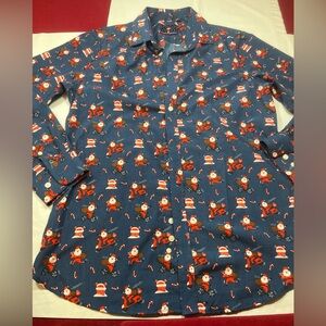 Simon Banks Blue Red SANTA Shirt Button Up candy Candy Canes Gifts Chimney Men M